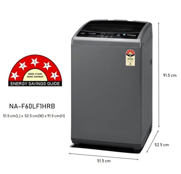 Panasonic 6 Kg 5 Star Fully-Automatic Top Load Washing Machine ( NA-F60LF1HRB, Grey, Durable Metal Body, 8 Wash Program, Aquabeat wash technology, One touch smart wash, 2022 model) - Image 2