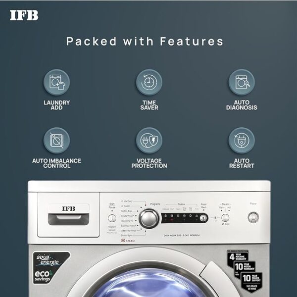 IFB 6 Kg 5 Star Front Load Washing Machine 2X Power Steam (DIVA AQUA SXS 6008, Silver, In-built Heater, 4 years Comprehensive Warranty) - Image 5