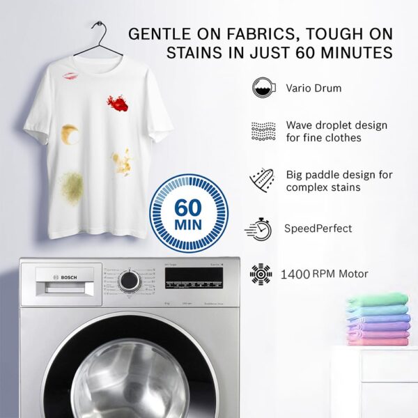 Bosch 8 kg 5 Star Fully-Automatic Front Loading Washing Machine (WAJ28262IN, Silver, AI active water plus, In-Built Heater) - Image 9