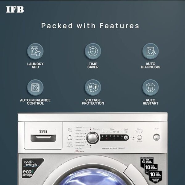IFB 6 Kg 5 Star Front Load Washing Machine 2X Power Steam (DIVA AQUA SXS 6010, 2023 Model, Silver, In-built Heater, 4 years Comprehensive Warranty) - Image 6