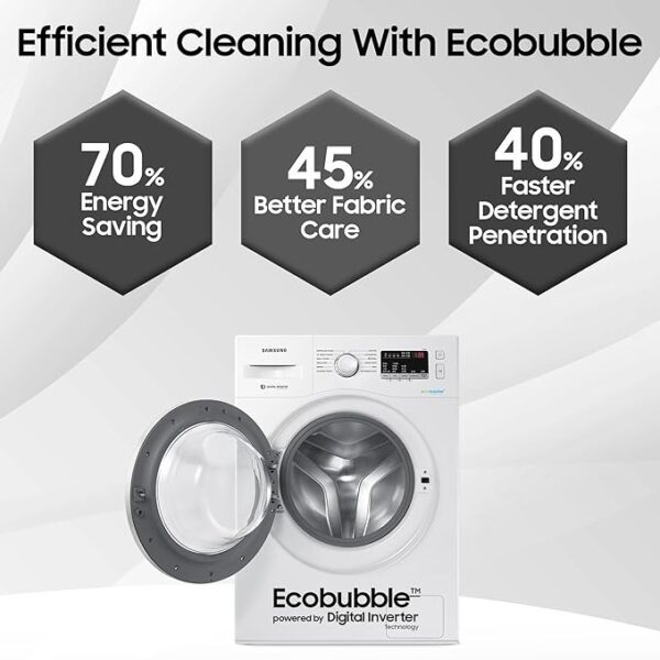 Samsung 6.5 kg, 5 star, Eco Bubble Technology, Digital Inverter, Motor, Fully-Automatic Front Load Washing Machine (WW65R20EKMW/TL, Hygiene Steam, DA WHITE) - Image 2
