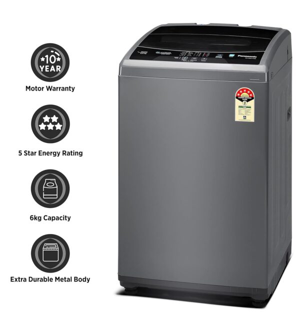 Panasonic 6 Kg 5 Star Fully-Automatic Top Load Washing Machine ( NA-F60LF1HRB, Grey, Durable Metal Body, 8 Wash Program, Aquabeat wash technology, One touch smart wash, 2022 model) - Image 3