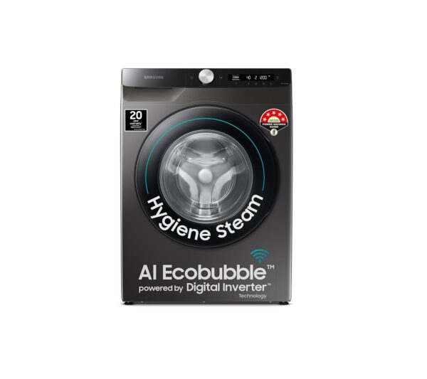 Samsung 8 kg, 5 star, Eco Bubble Technology, AI Control, Wi-Fi, Fully-Automatic Front Load Washing Machine (WW80T504DAX1TL, Hygiene Steam, Inox, Awarded as Washing Machine Brand of the year)