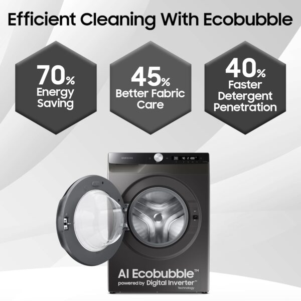 Samsung 8 kg, 5 star, Eco Bubble Technology, AI Control, Wi-Fi, Fully-Automatic Front Load Washing Machine (WW80T504DAX1TL, Hygiene Steam, Inox, Awarded as Washing Machine Brand of the year) - Image 2