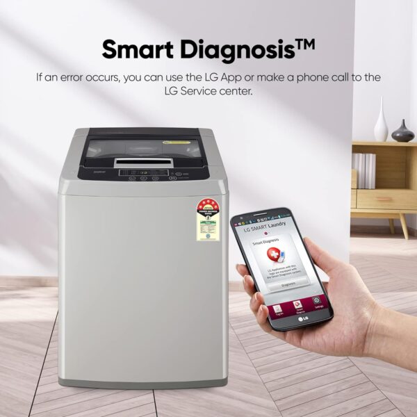 LG 8 Kg 5 Star Inverter TurboDrum Fully Automatic Top Loading Washing Machine (T80SKSF1Z, Waterfall Circulation, Digital Display, Middle Free Silver) - Image 5