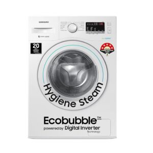 Samsung 6.5 kg, 5 star, Eco Bubble Technology, Digital Inverter, Motor, Fully-Automatic Front Load Washing Machine (WW65R20EKMW/TL, Hygiene Steam, DA WHITE)