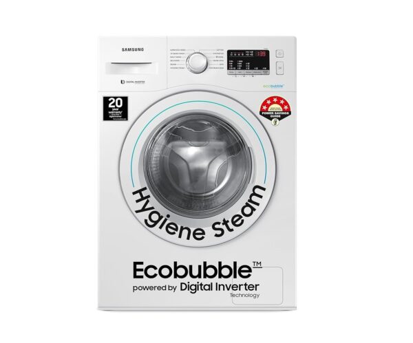 Samsung 6.5 kg, 5 star, Eco Bubble Technology, Digital Inverter, Motor, Fully-Automatic Front Load Washing Machine (WW65R20EKMW/TL, Hygiene Steam, DA WHITE)