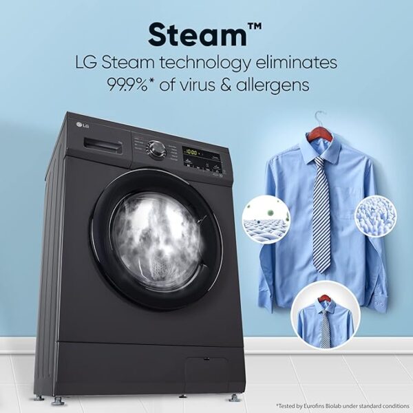 LG 7 Kg 5 Star Inverter Touch panel Fully-Automatic Front Load Washing Machine with In-Built Heater (FHM1207SDM, Middle Black, Steam for Hygiene Wash) - Image 4