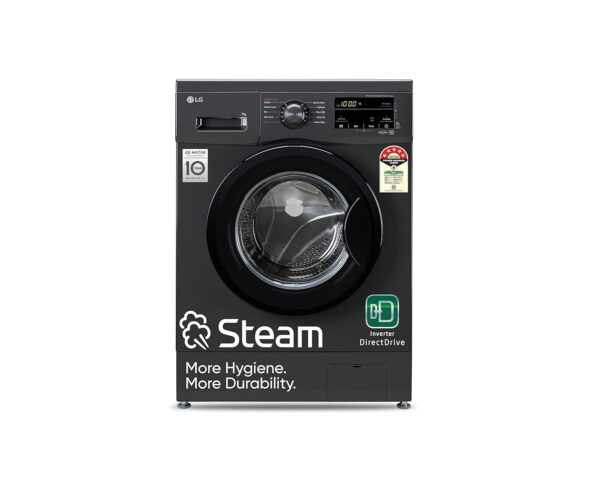 LG 7 Kg 5 Star Inverter Touch panel Fully-Automatic Front Load Washing Machine with In-Built Heater (FHM1207SDM, Middle Black, Steam for Hygiene Wash)