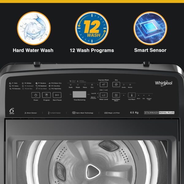 Whirlpool 6.5 Kg 5 Star StainWash Royal Plus Fully Automatic Top Load Washing Machine (SW ROYAL PLUS 6.5 (H) GREY 10YMW with In-Built Heater) - Image 5