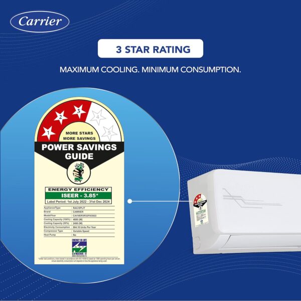 Carrier 1.5 Ton 3 Star AI Flexicool Inverter Split AC (Copper, Convertible 4-in-1 Cooling,High Density Filter, Auto Cleanser, 2023 Model,ESTER Exi - CAI18ER3R32F0,White) - Image 5
