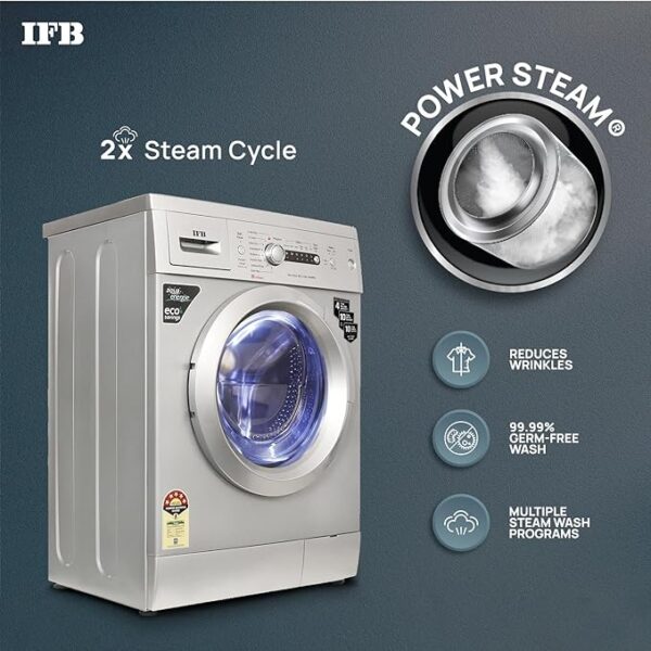 IFB 6 Kg 5 Star Front Load Washing Machine 2X Power Steam (DIVA AQUA SXS 6008, Silver, In-built Heater, 4 years Comprehensive Warranty) - Image 3