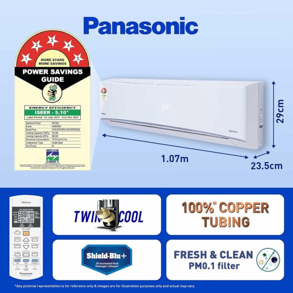 Panasonic 1.5 Ton 5 Star Wi-Fi Inverter Smart Split AC (Copper Condenser, 7 in 1 Convertible with additional AI Mode, 4 Way Swing, PM 0.1 Air Purification Filter, CS/CU-NU18YKY5W,2023 Model, White) - Image 5