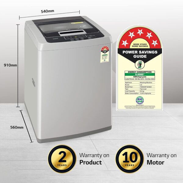 LG 8 Kg 5 Star Inverter TurboDrum Fully Automatic Top Loading Washing Machine (T80SKSF1Z, Waterfall Circulation, Digital Display, Middle Free Silver) - Image 4