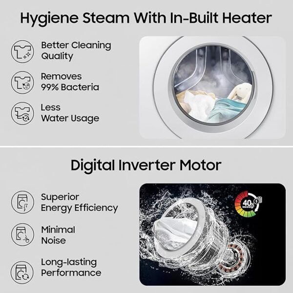 Samsung 6.5 kg, 5 star, Eco Bubble Technology, Digital Inverter, Motor, Fully-Automatic Front Load Washing Machine (WW65R20EKMW/TL, Hygiene Steam, DA WHITE) - Image 5