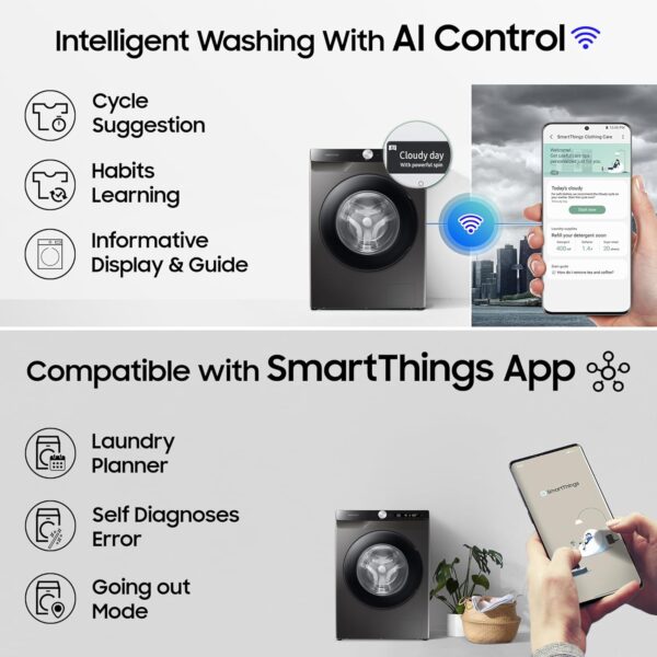 Samsung 8 kg, 5 star, Eco Bubble Technology, AI Control, Wi-Fi, Fully-Automatic Front Load Washing Machine (WW80T504DAX1TL, Hygiene Steam, Inox, Awarded as Washing Machine Brand of the year) - Image 5