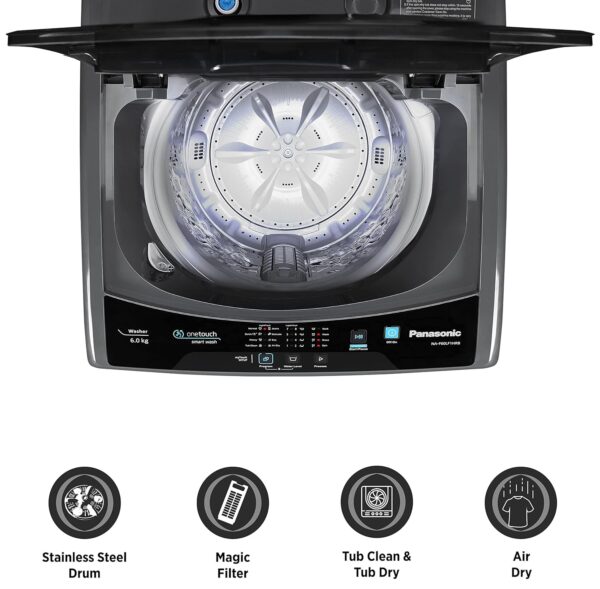 Panasonic 6 Kg 5 Star Fully-Automatic Top Load Washing Machine ( NA-F60LF1HRB, Grey, Durable Metal Body, 8 Wash Program, Aquabeat wash technology, One touch smart wash, 2022 model) - Image 4