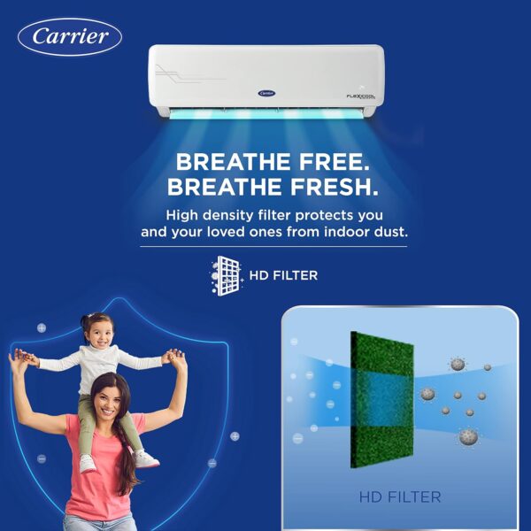 Carrier 1.5 Ton 3 Star AI Flexicool Inverter Split AC (Copper, Convertible 4-in-1 Cooling,High Density Filter, Auto Cleanser, 2023 Model,ESTER Exi - CAI18ER3R32F0,White) - Image 8