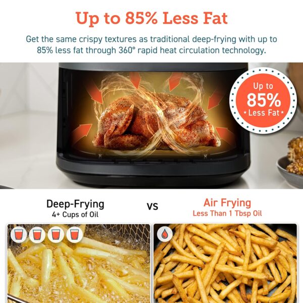 COSORI Air Fryer for home 4.7 Liter, 1500W Fast Cooking, 9 Preset Menu, 30 Recipes Cookbook, Grill, Broil, Roast, Toast, Bake, Reheat, Defrost, Digital Touch Panel, 75~230℃, Quiet, L501 Grey - Image 4
